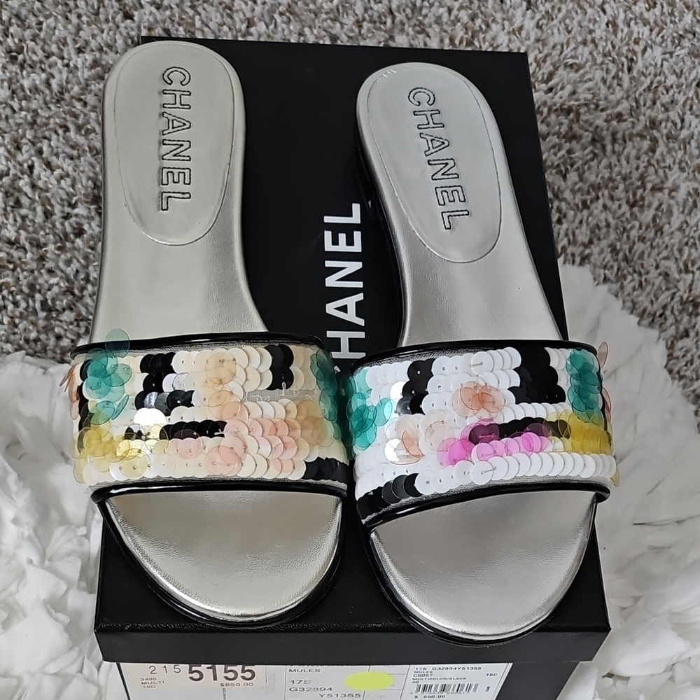 CHANEL Women's Sequin Slide Sandals - Multicolor